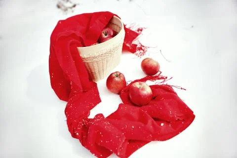 Red apples on snow Stock Photos