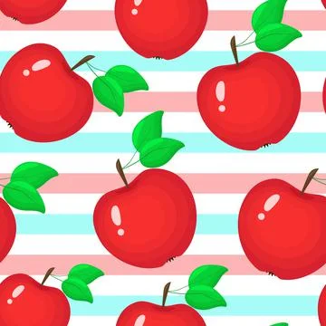 Red apples on a striped background, vector illustration. 库存插图