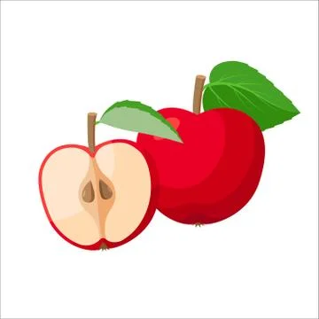 Red apples vector illustration isolated on white background. Sliced and whole Stock Illustration