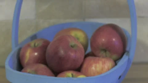 Red apples, zoom, focus pull, flat pro res 10bit gamma curve for grading Stock Footage 18193318