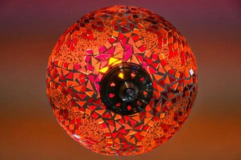Red Arab lamp with pattern, bottom view Stock Photos
