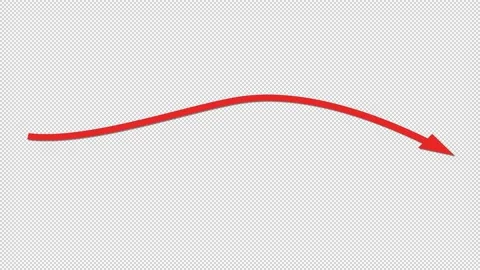 Red arc arrow grows down transparent channel Video stock 238812581