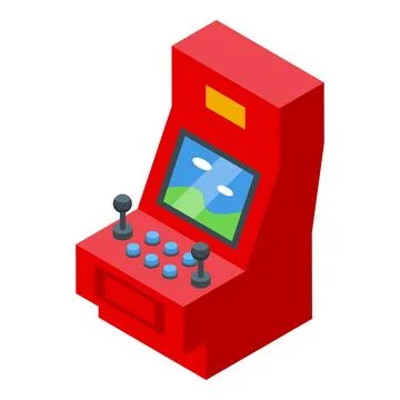 Red arcade game machine displaying gaming interface Stock Illustration