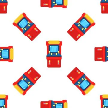 Red arcade game machine seamless pattern on white background Stock Illustration