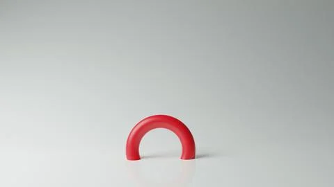 Red arch curved ring 3d object on minimal white studio background Stock Illustration