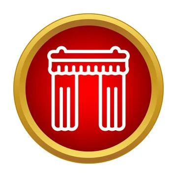 Red arch icon with classic columns and frieze Stock Illustration