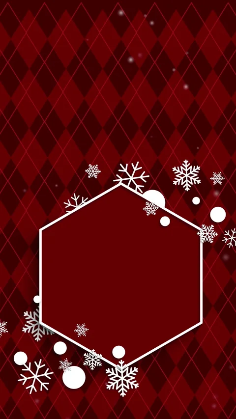 Red argyle background with snowflake hexagon. Vertical video. Stock Footage 322011582