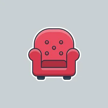 Red armchair with button tufting and rounded arms Stock Illustration