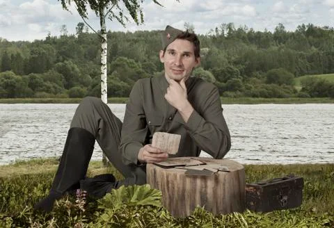 Red Army soldier with a letter Foto stock