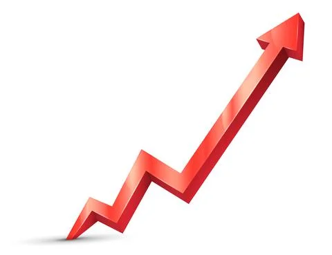 Red arrow. 3d UP financial graph isolated on white background. Vector illustr Stock Illustration