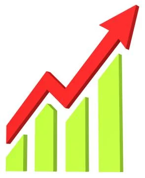 Red arrow and bar chart moves up Stock Illustration