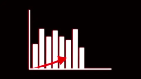 Red Arrow Ascending Through Declining White Bar Chart on Black Background d.. Stock Footage 330347111