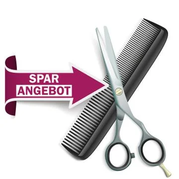 Red Arrow Banner Scissors Comb Sparangebot 스톡 일러스트
