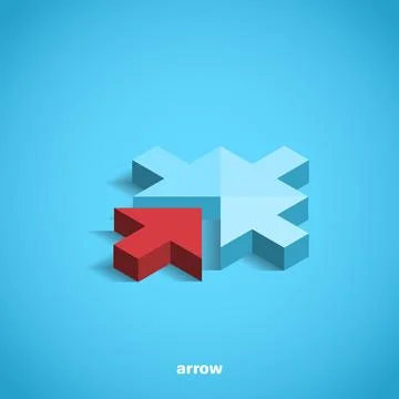 Red arrow on blue background, isometric image Stock Illustration
