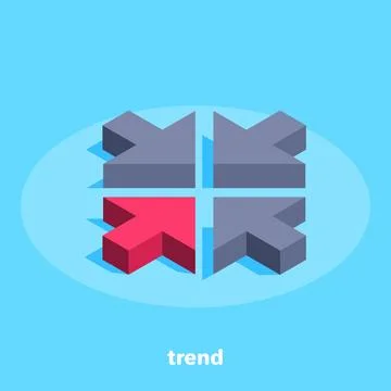 Red arrow on blue background, isometric image Stock Illustration