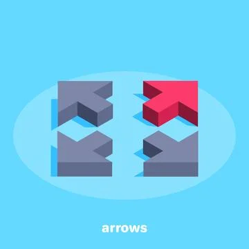 Red arrow on blue background, isometric image Stock Illustration