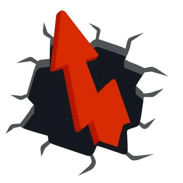 Red arrow break wall. Cracks and fragments Stock Illustration