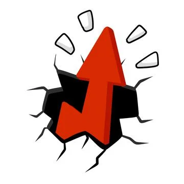 Red arrow break wall. Cracks and fragments of plaster. Stock Illustration