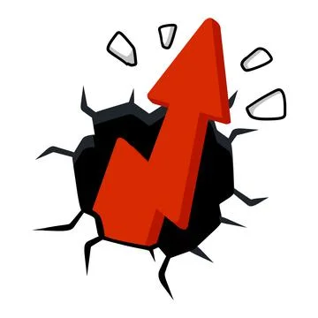 Red arrow break wall. Stock Illustration