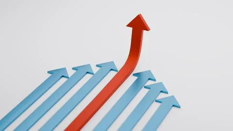 Red Arrow Breaking Ahead Through Blue Arrows  Leadership and Innovation Conce Stock Illustration