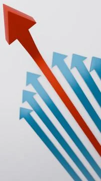 Red Arrow Breaking Ahead Through Blue Arrows  Leadership and Innovation Conce Stock Illustration