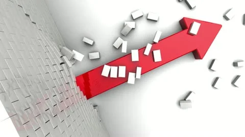 Red arrow breaking brick wall Stockbeeldmateriaal 21687872