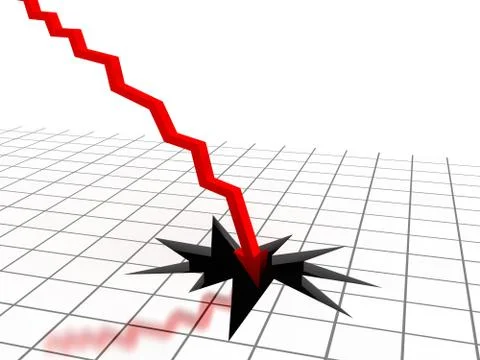 Red arrow breaking floor. concept of bankruptcy, financial collapse, depressi Stock Illustration