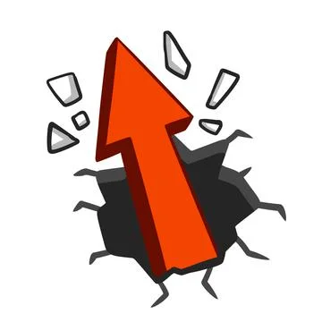 Red arrow breaks wall. Cracks and fragments of plaster Stock Illustration