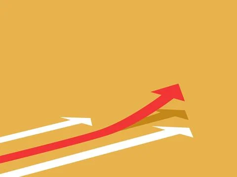 Red arrow on changes direction upwards, unlike the other arrows. Stock Illustration