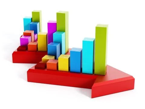 Red arrow with colored bar graph Stock Illustration