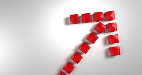 Red arrow composed of cubes falling from above. Symbol of a rise. 3d rendering 스톡 동영상 92119026