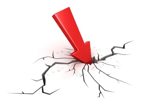 Red arrow crashes through the ground Illustrazione stock