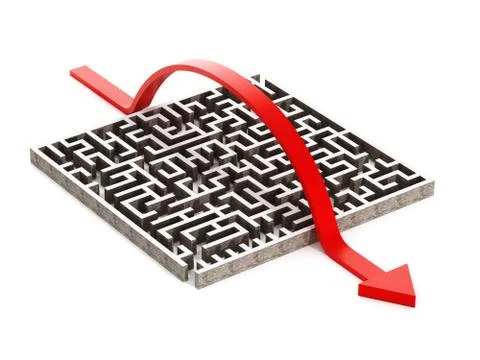Red arrow crossing over the labyrinth Ilustración de archivo