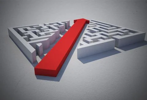 Red arrow cutting through puzzle イラスト素材