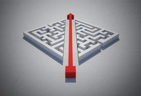 Red arrow cutting through puzzle 库存插图
