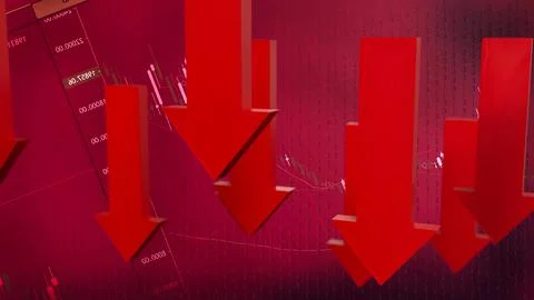 The Red arrow Down on Business background  3d rendering. Stock Illustration