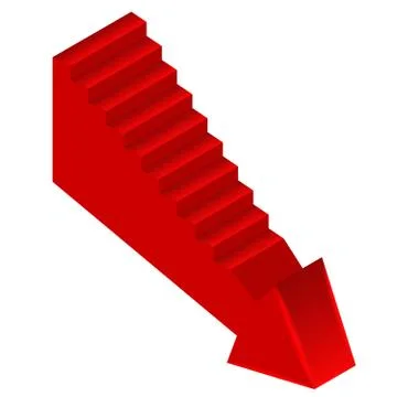 Red arrow down direction with staircase on side Stock Illustration