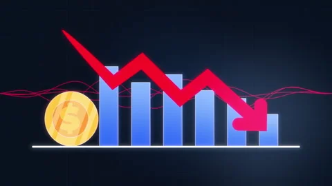 Red Arrow Down Profit Bar chart Graph Stock Money Coin Business Wave Stroke.. Stock-Footage 294867958