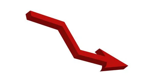 Red arrow down sign isolated on white background. Bar chart and graphs. Rise Illustrazione stock