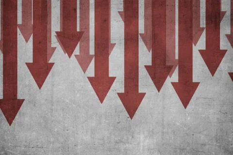 Red arrow down on the wall Stock Photos