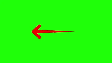 Red arrow drawing motion graphic swipe left on bright green screen background Stock Footage 333032300