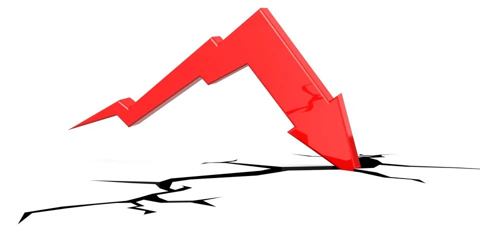 Red arrow fall into crack ground Stock Illustration