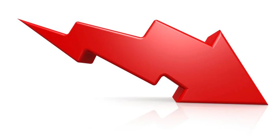 Red arrow fall to ground Stock Illustration