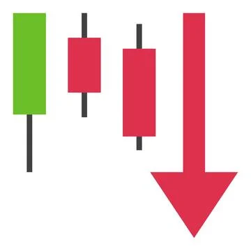 Red Arrow with Falling Candlestick Chart vector Crypto Trading icon or symbol Stock Illustration