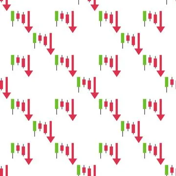 Red Arrow with Falling Candlestick Chart vector Crypto Trading seamless patte Stock Illustration
