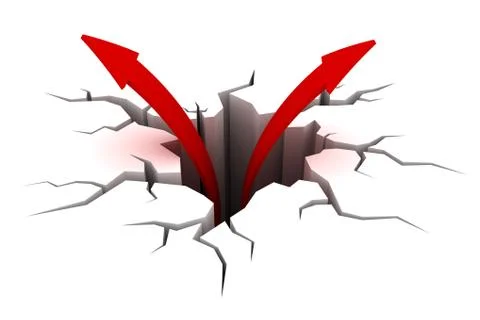Red arrow getting out from a crack on the ground. Stock Illustration