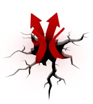 Red arrow getting out from a crack on the ground. Stock Illustration