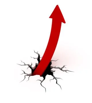 Red arrow getting out from a crack on the ground. Stock Illustration