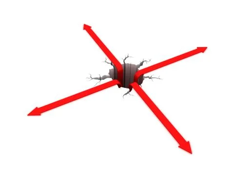 Red arrow getting out from a crack on the ground Stock Illustration