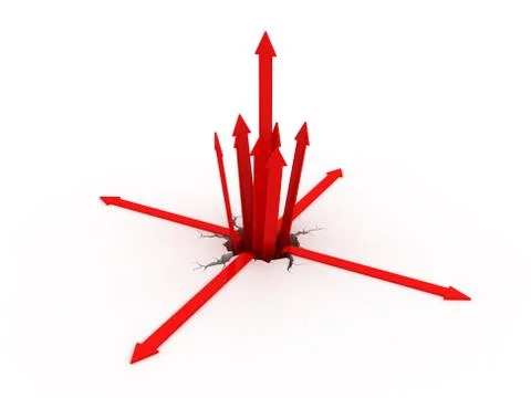 Red arrow getting out from a crack on the ground Stock Illustration